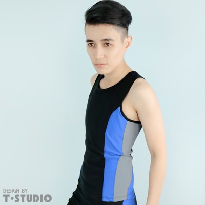T-STUDIO｜套式束胸泳衣/中性撞色/單件銷售(藍黑)