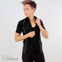 T-STUDIO｜造型立領短袖泳衣/單件銷售(黑)